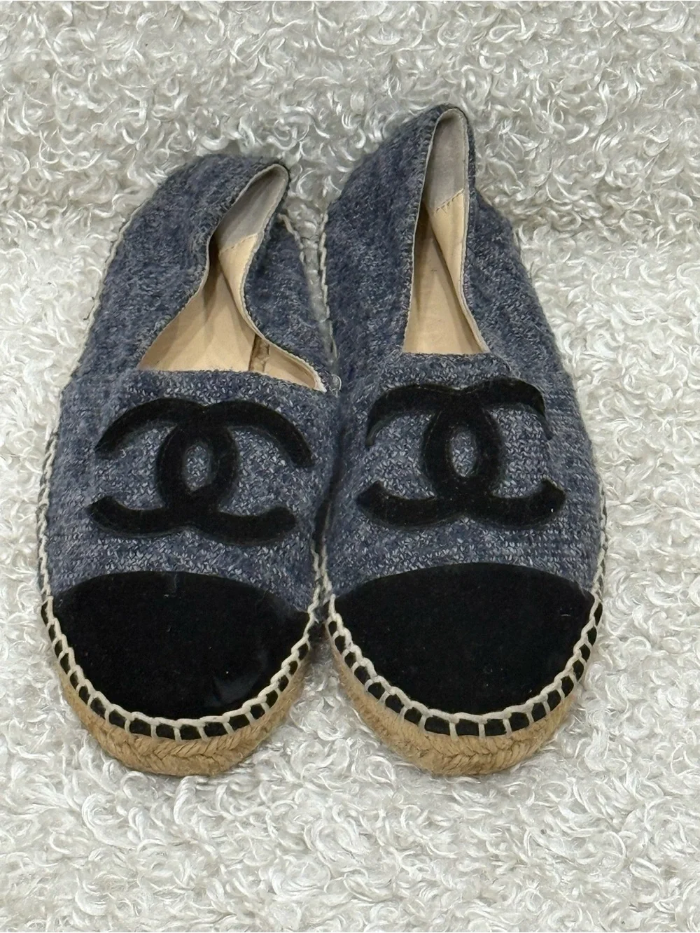 Chanel Grey and Black Tweed Espadrilles Size 38